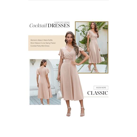 Dokotoo Women's V Neck Elegant Party Dress Short Sleeve Skater Dress SIZE XL - Picture 3 of 3